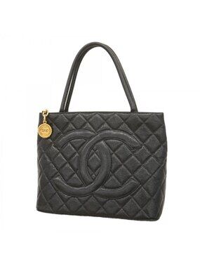 Chanel Tote Medallion Caviar Leather Black Gold
